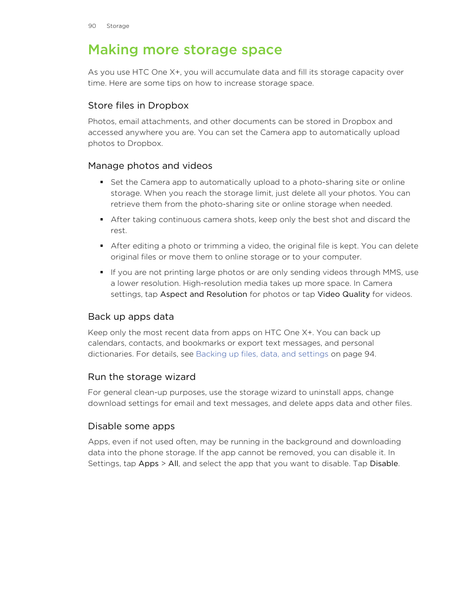 Making more storage space | HTC X+ User Manual | Page 90 / 193