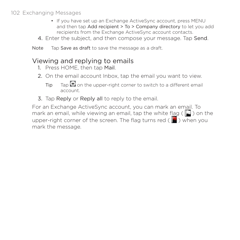 Viewing and replying to emails | HTC DROID Eris PB00100 User Manual | Page 102 / 238