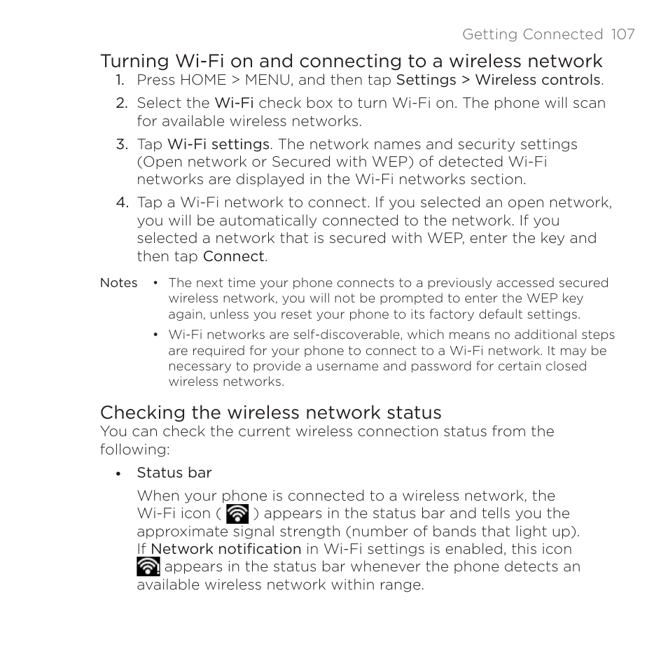 Checking the wireless network status | HTC DROID Eris PB00100 User Manual | Page 107 / 238