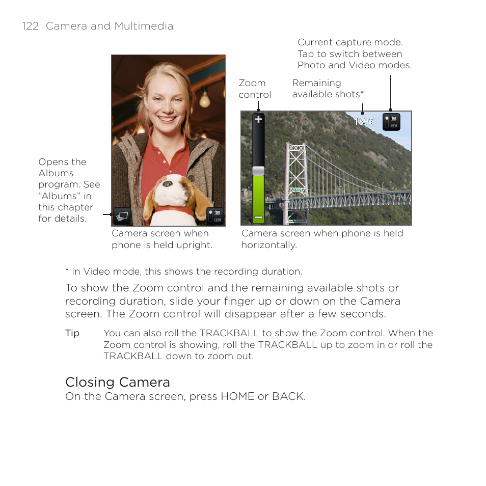 Closing camera | HTC DROID Eris PB00100 User Manual | Page 122 / 238
