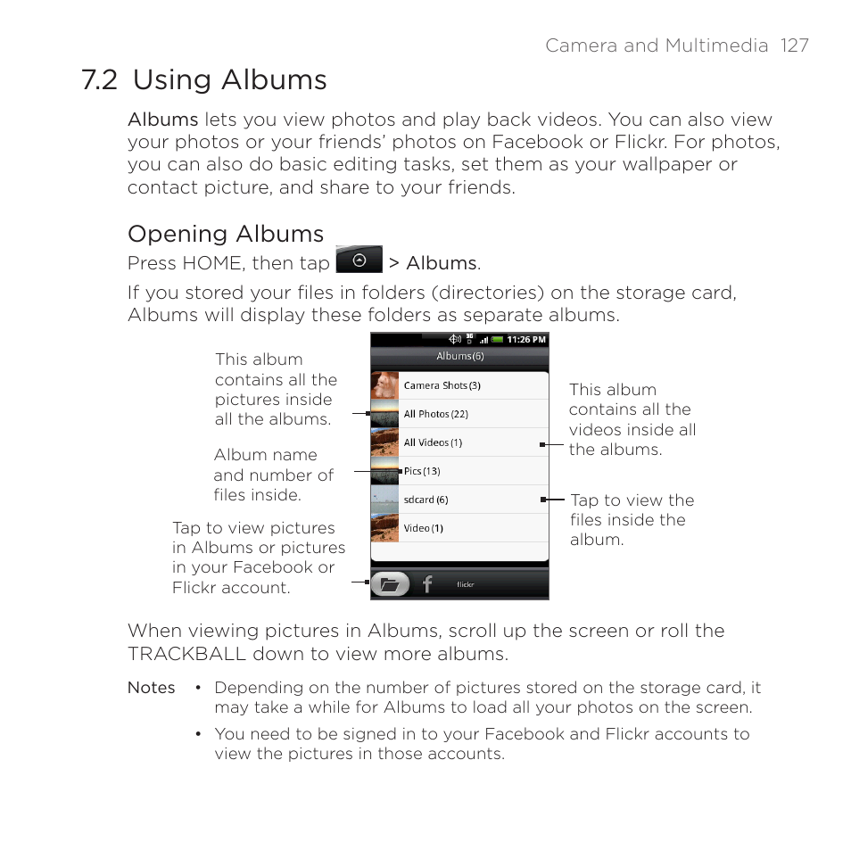 2 using albums, Opening albums | HTC DROID Eris PB00100 User Manual | Page 127 / 238
