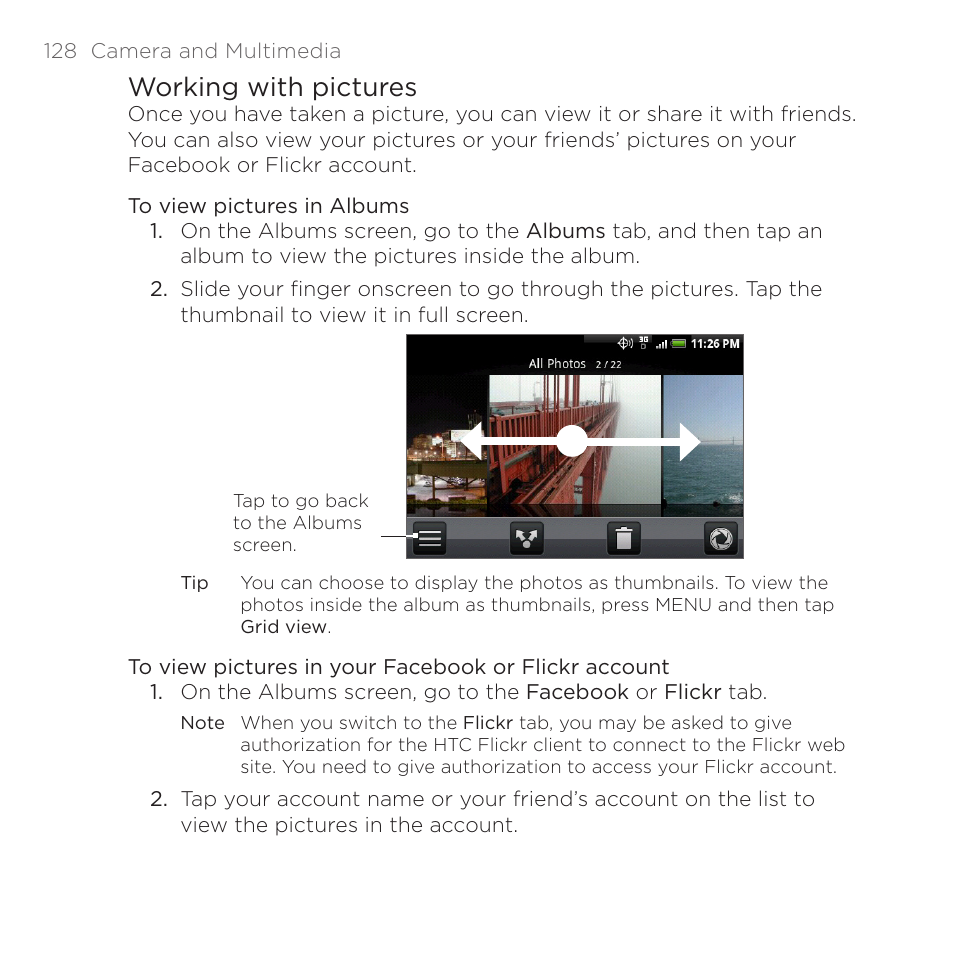 Working with pictures | HTC DROID Eris PB00100 User Manual | Page 128 / 238