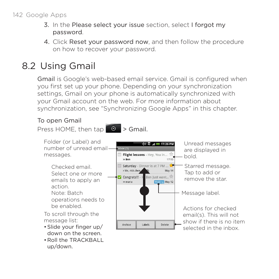 2 using gmail | HTC DROID Eris PB00100 User Manual | Page 142 / 238