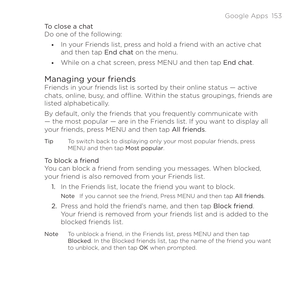 Managing your friends | HTC DROID Eris PB00100 User Manual | Page 153 / 238