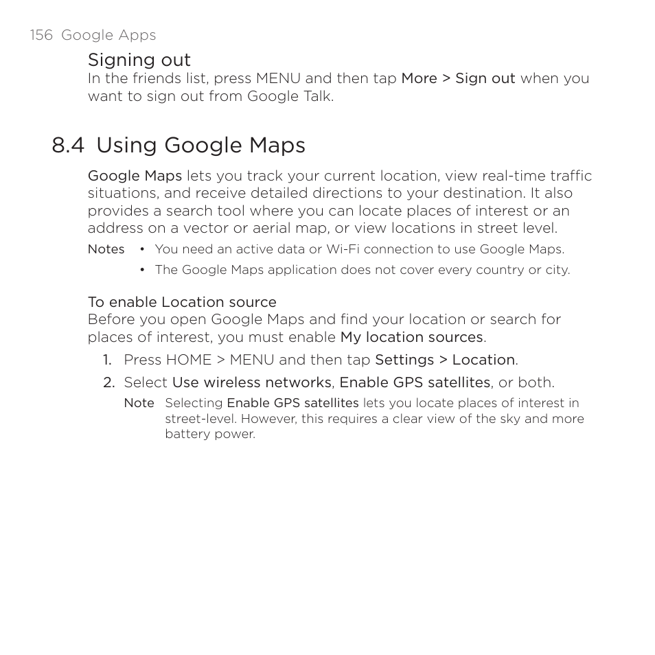 Signing out, 4 using google maps | HTC DROID Eris PB00100 User Manual | Page 156 / 238