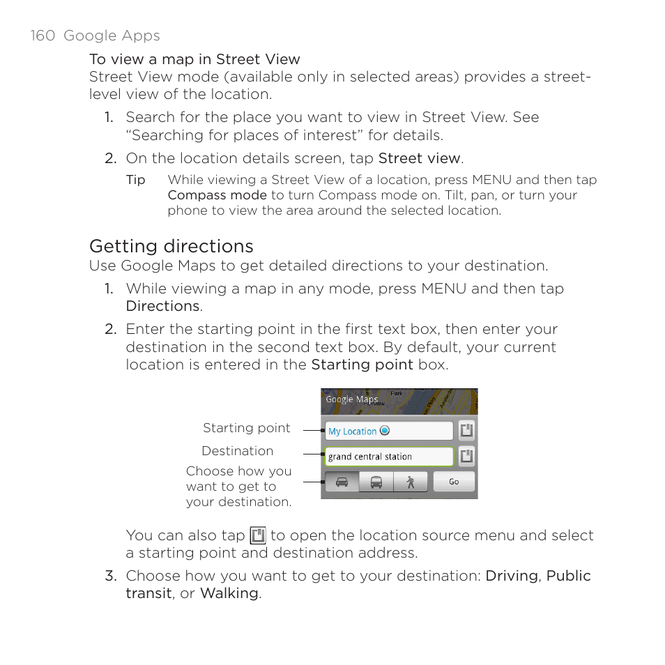 Getting directions | HTC DROID Eris PB00100 User Manual | Page 160 / 238