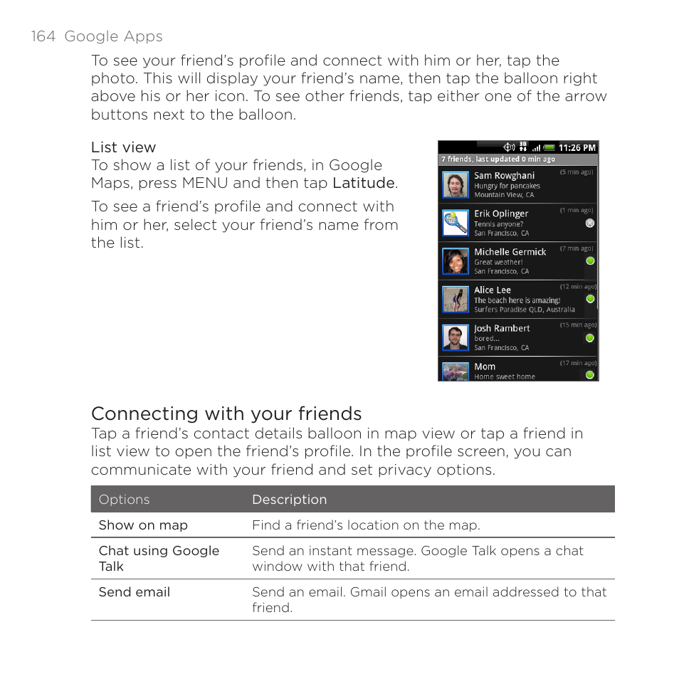 Connecting with your friends | HTC DROID Eris PB00100 User Manual | Page 164 / 238