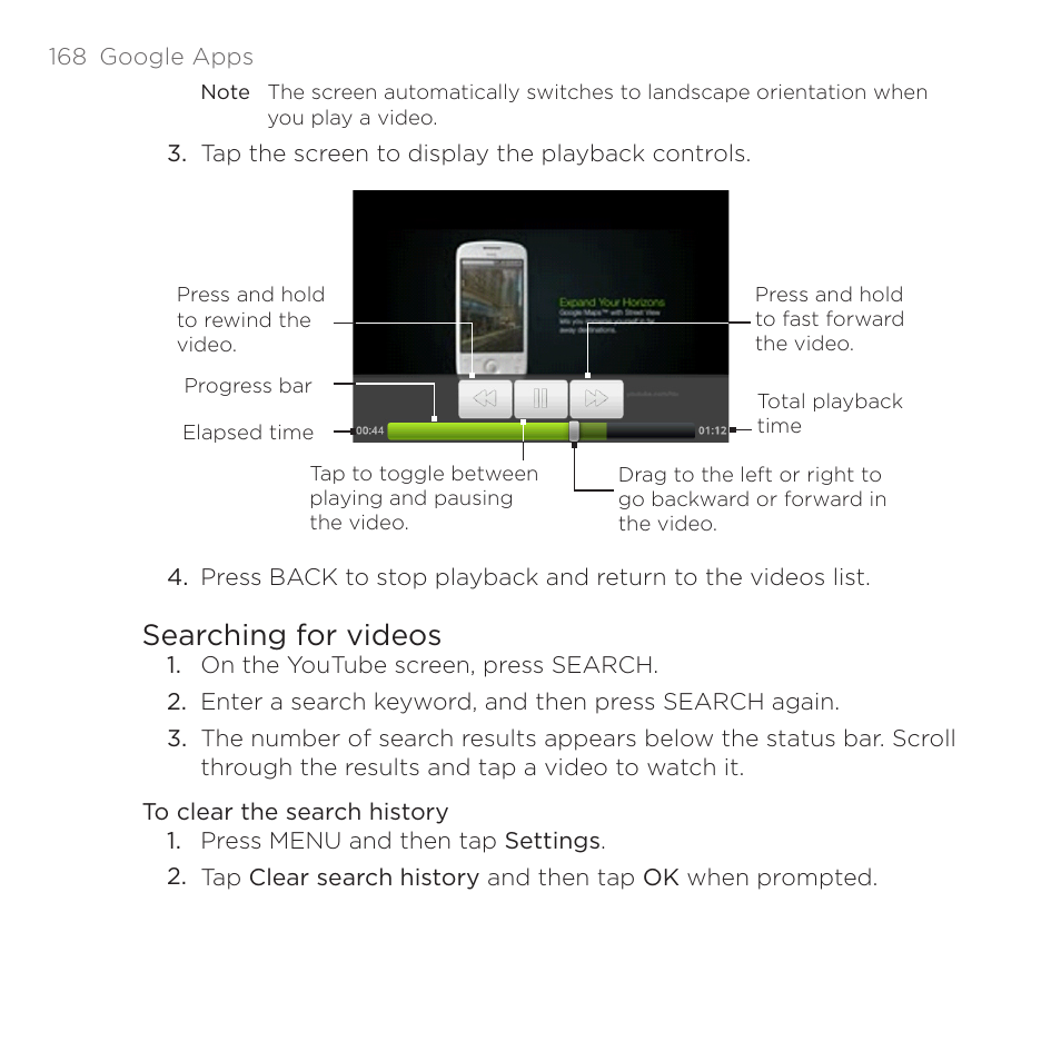 Searching for videos | HTC DROID Eris PB00100 User Manual | Page 168 / 238