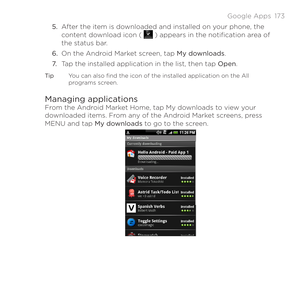 Managing applications | HTC DROID Eris PB00100 User Manual | Page 173 / 238