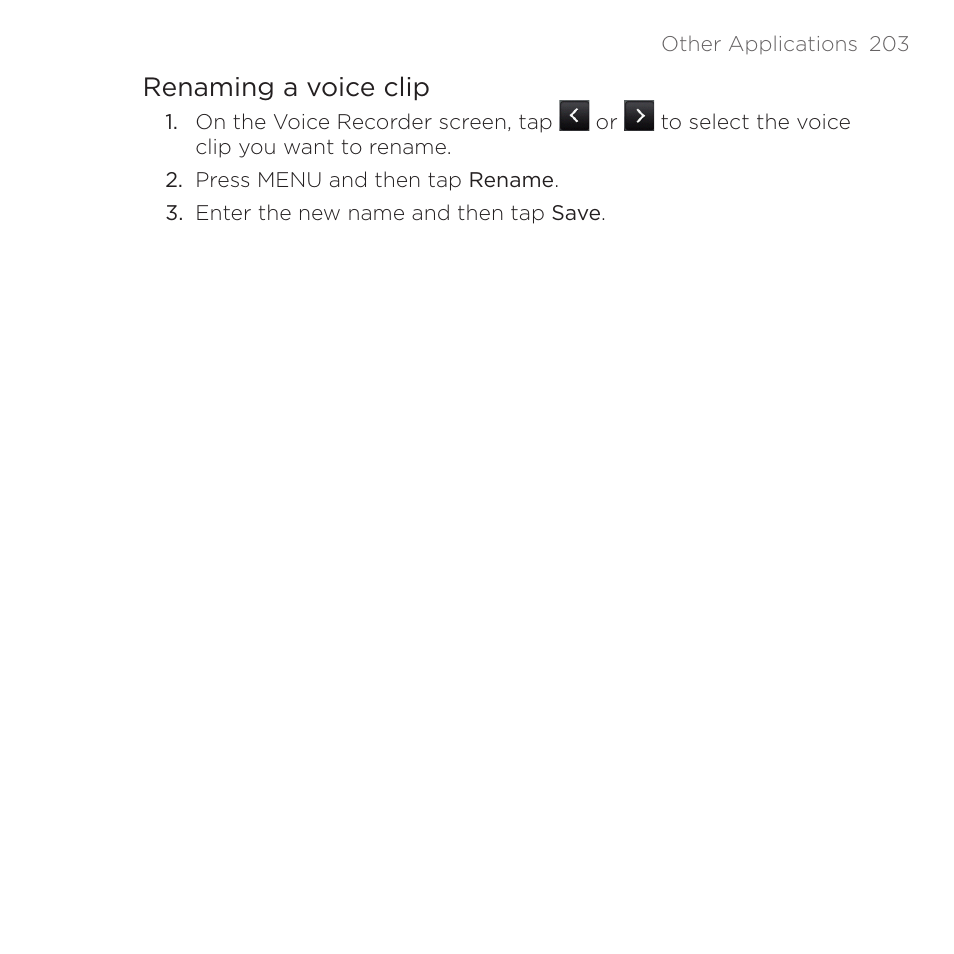 Renaming a voice clip | HTC DROID Eris PB00100 User Manual | Page 203 / 238