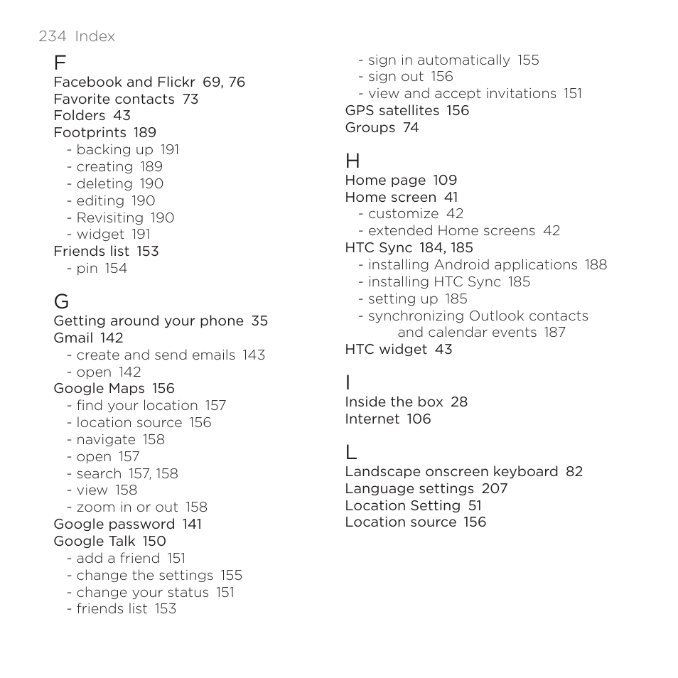 HTC DROID Eris PB00100 User Manual | Page 234 / 238