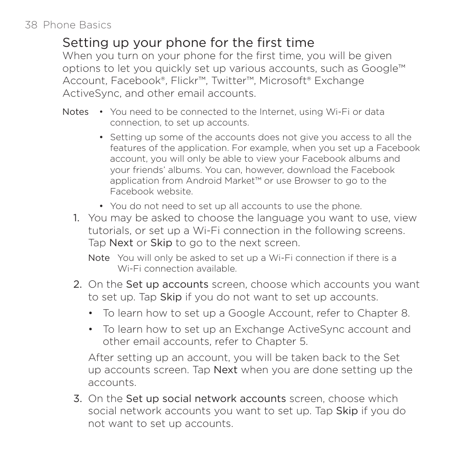 Setting up your phone for the first time | HTC DROID Eris PB00100 User Manual | Page 38 / 238