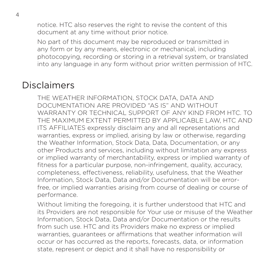 Disclaimers | HTC DROID Eris PB00100 User Manual | Page 4 / 238