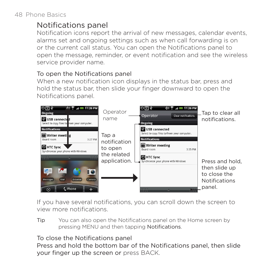 Notifications panel | HTC DROID Eris PB00100 User Manual | Page 48 / 238