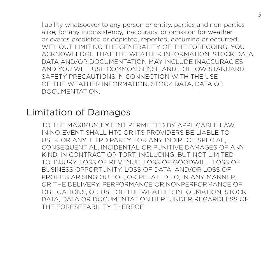 Limitation of damages | HTC DROID Eris PB00100 User Manual | Page 5 / 238