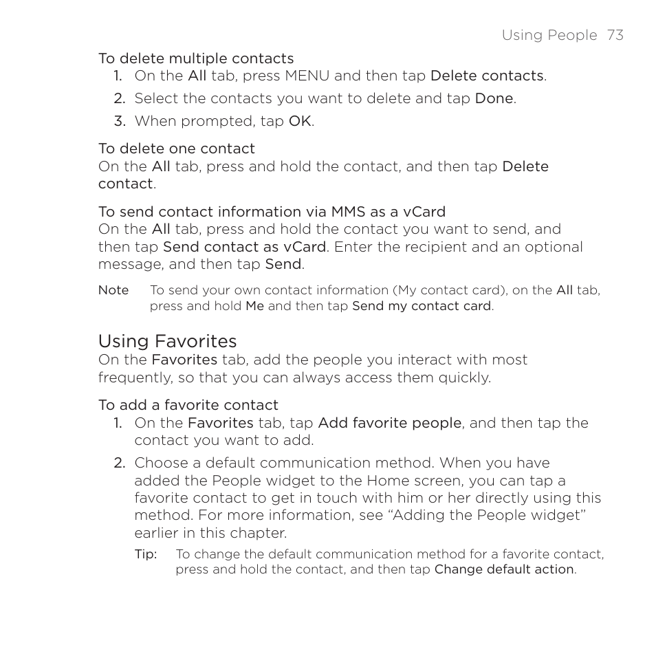 Using favorites | HTC DROID Eris PB00100 User Manual | Page 73 / 238