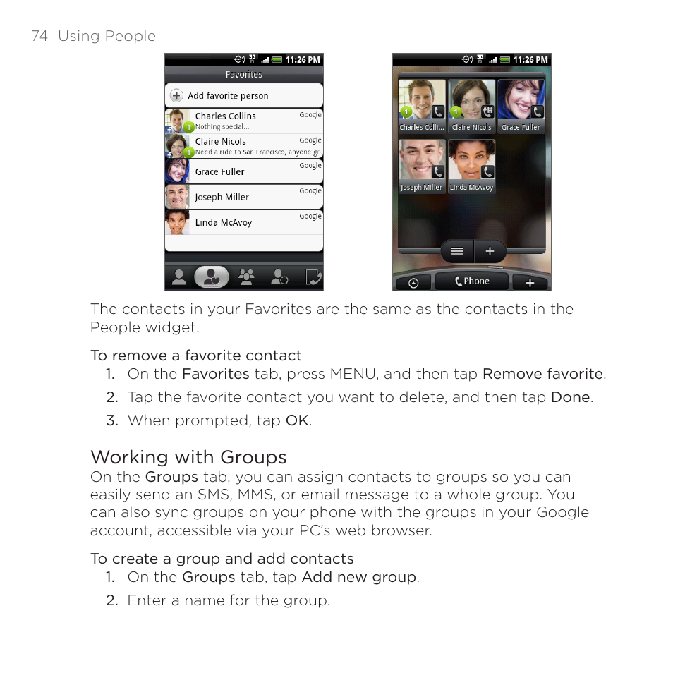 Working with groups | HTC DROID Eris PB00100 User Manual | Page 74 / 238