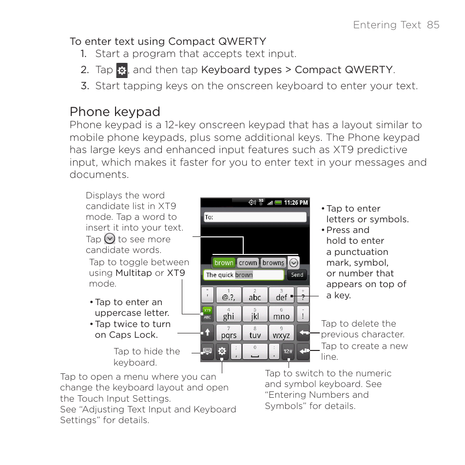 Phone keypad | HTC DROID Eris PB00100 User Manual | Page 85 / 238