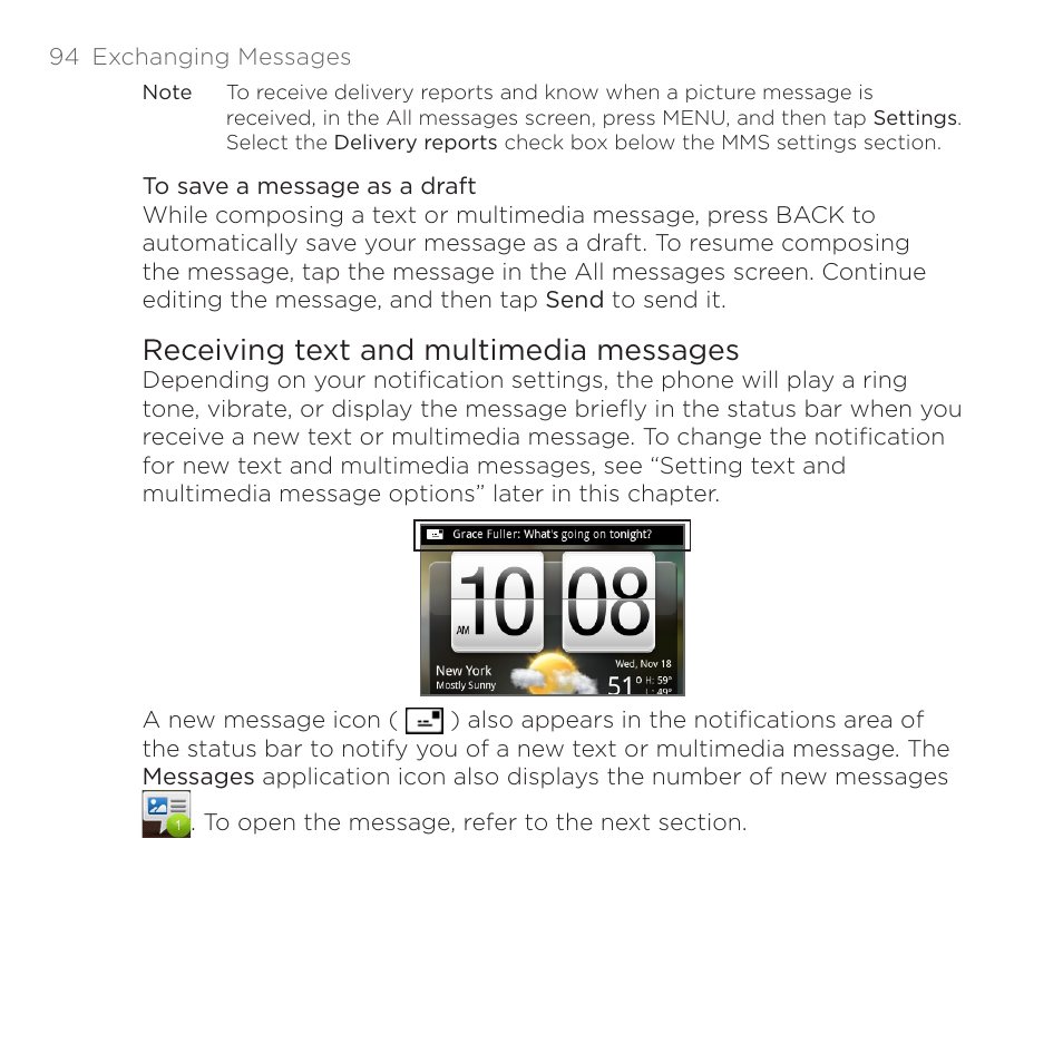 Receiving text and multimedia messages | HTC DROID Eris PB00100 User Manual | Page 94 / 238