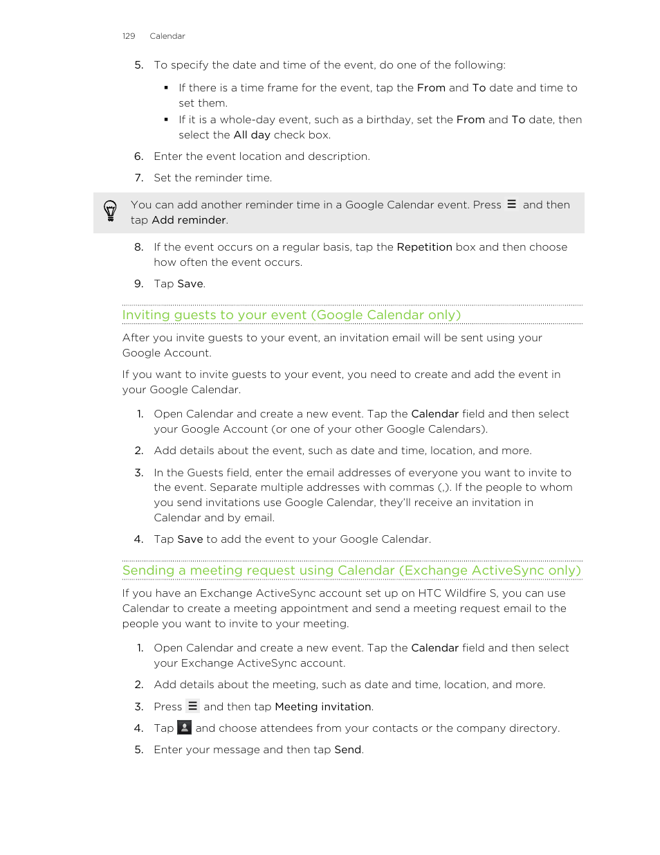 HTC Wildfire S EN User Manual | Page 129 / 187