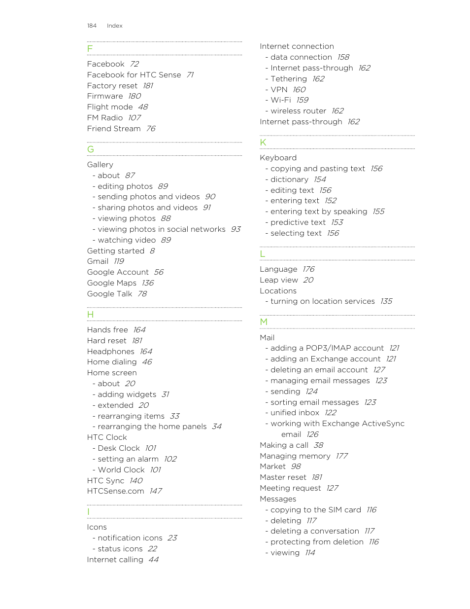 HTC Wildfire S EN User Manual | Page 184 / 187