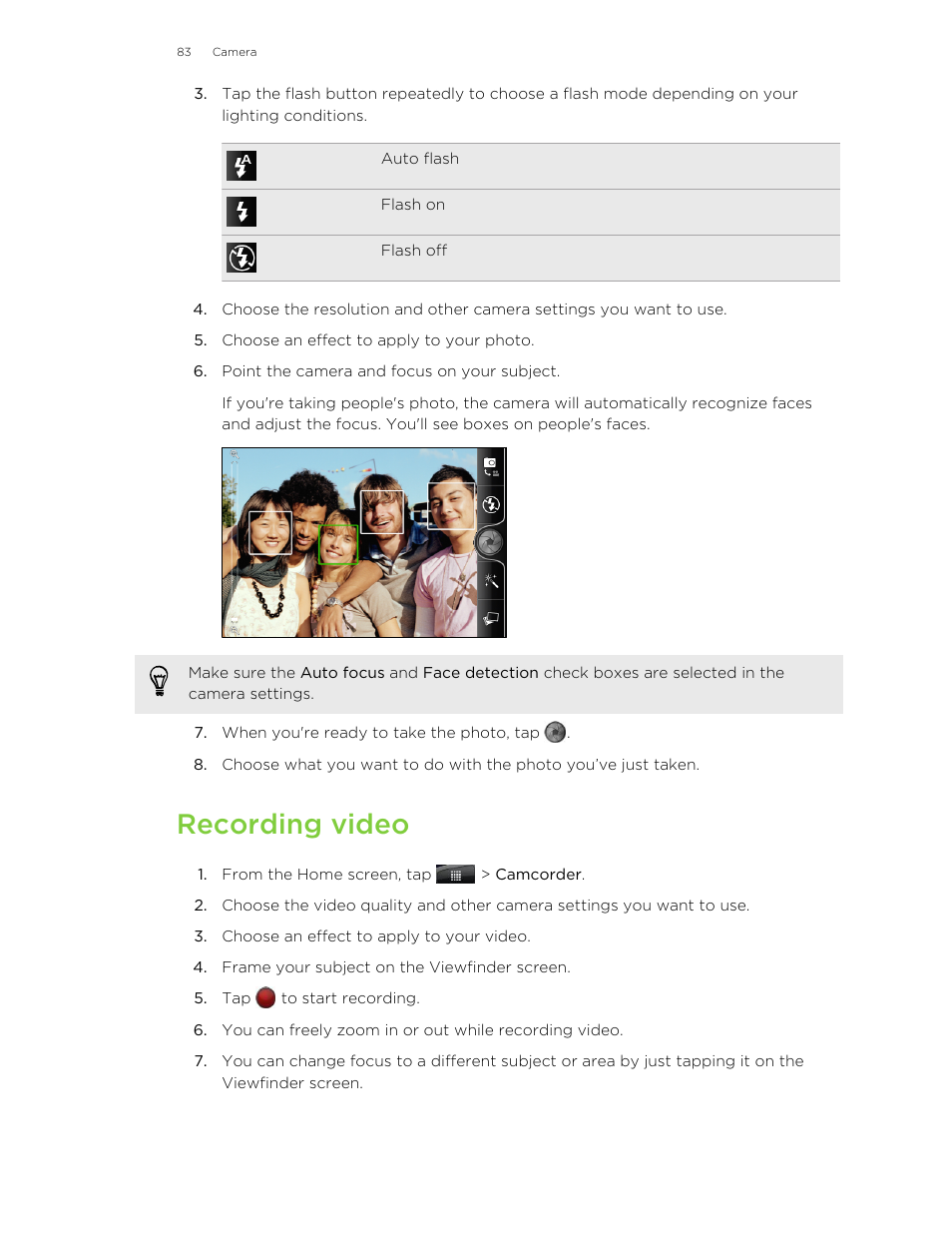Recording video | HTC Wildfire S EN User Manual | Page 83 / 187