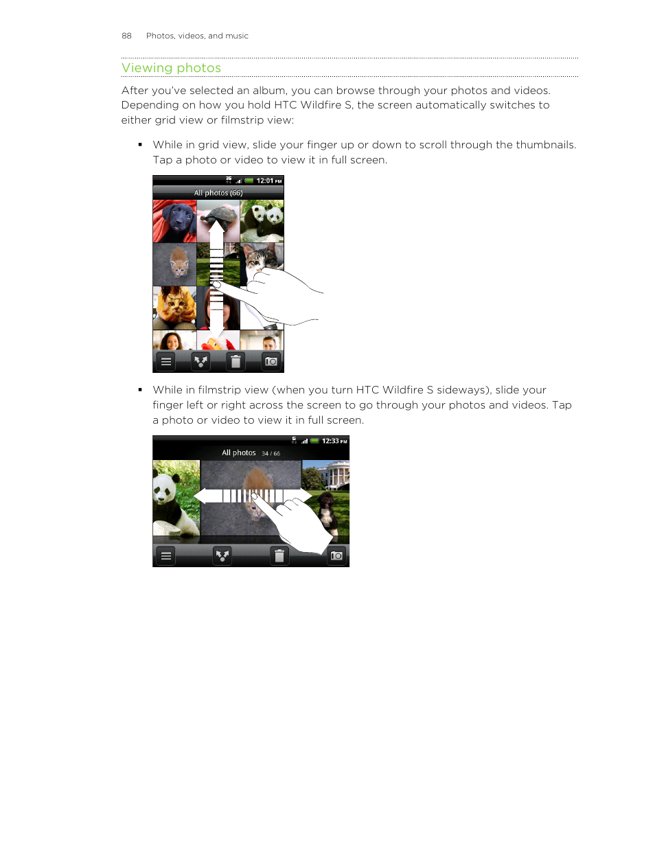 Viewing photos | HTC Wildfire S EN User Manual | Page 88 / 187