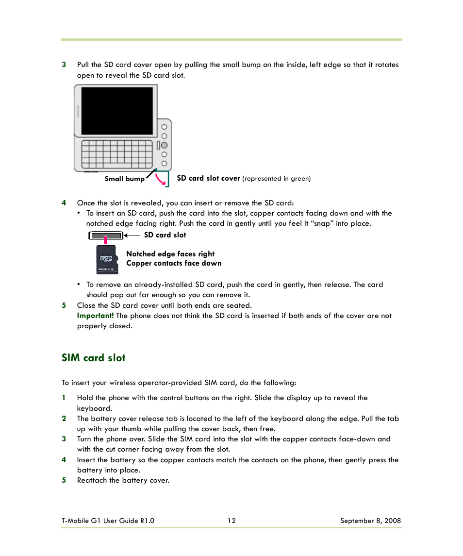 Sim card slot | HTC G1 User Manual | Page 12 / 141