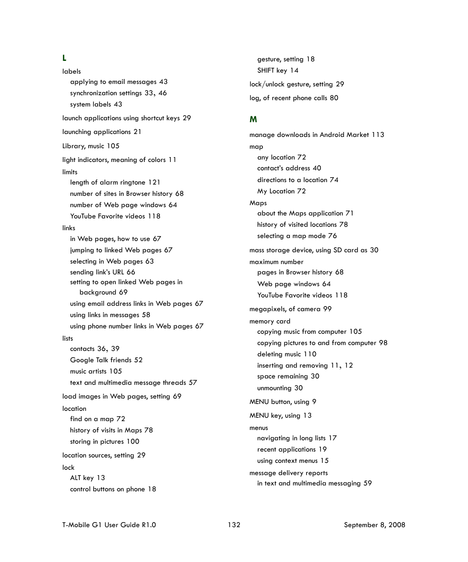 HTC G1 User Manual | Page 132 / 141