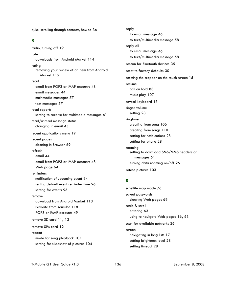 HTC G1 User Manual | Page 136 / 141
