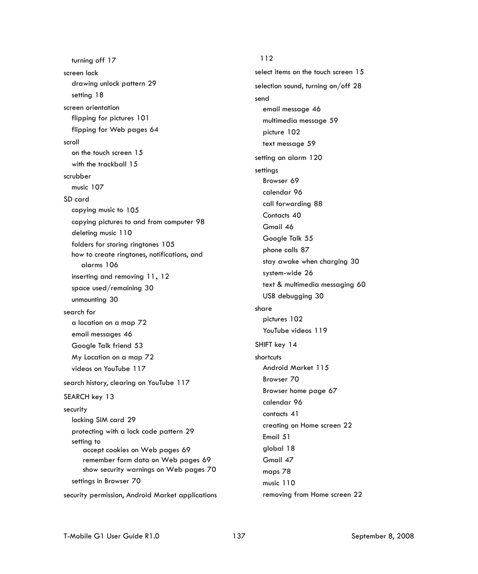 HTC G1 User Manual | Page 137 / 141