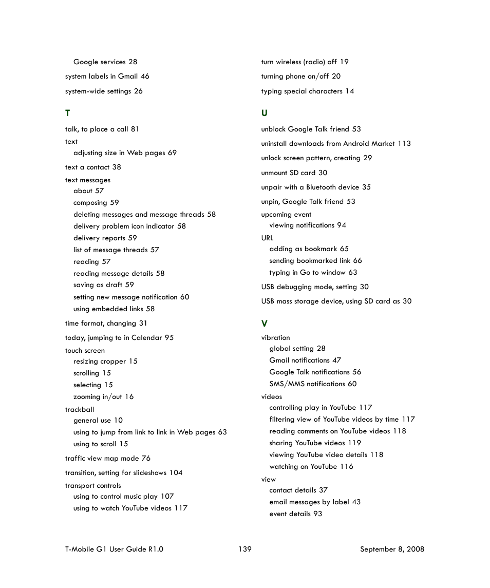 HTC G1 User Manual | Page 139 / 141