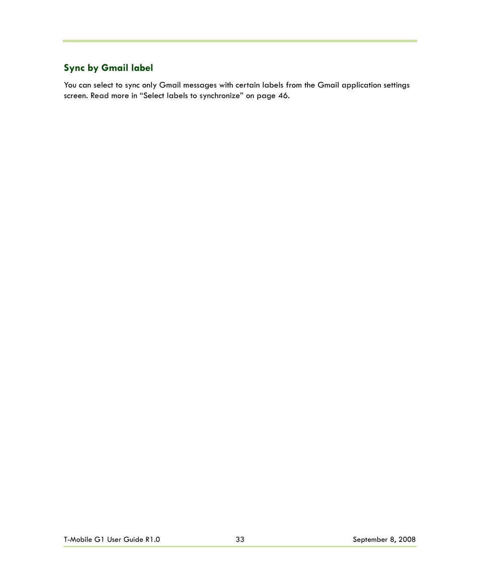 Sync by gmail label | HTC G1 User Manual | Page 33 / 141