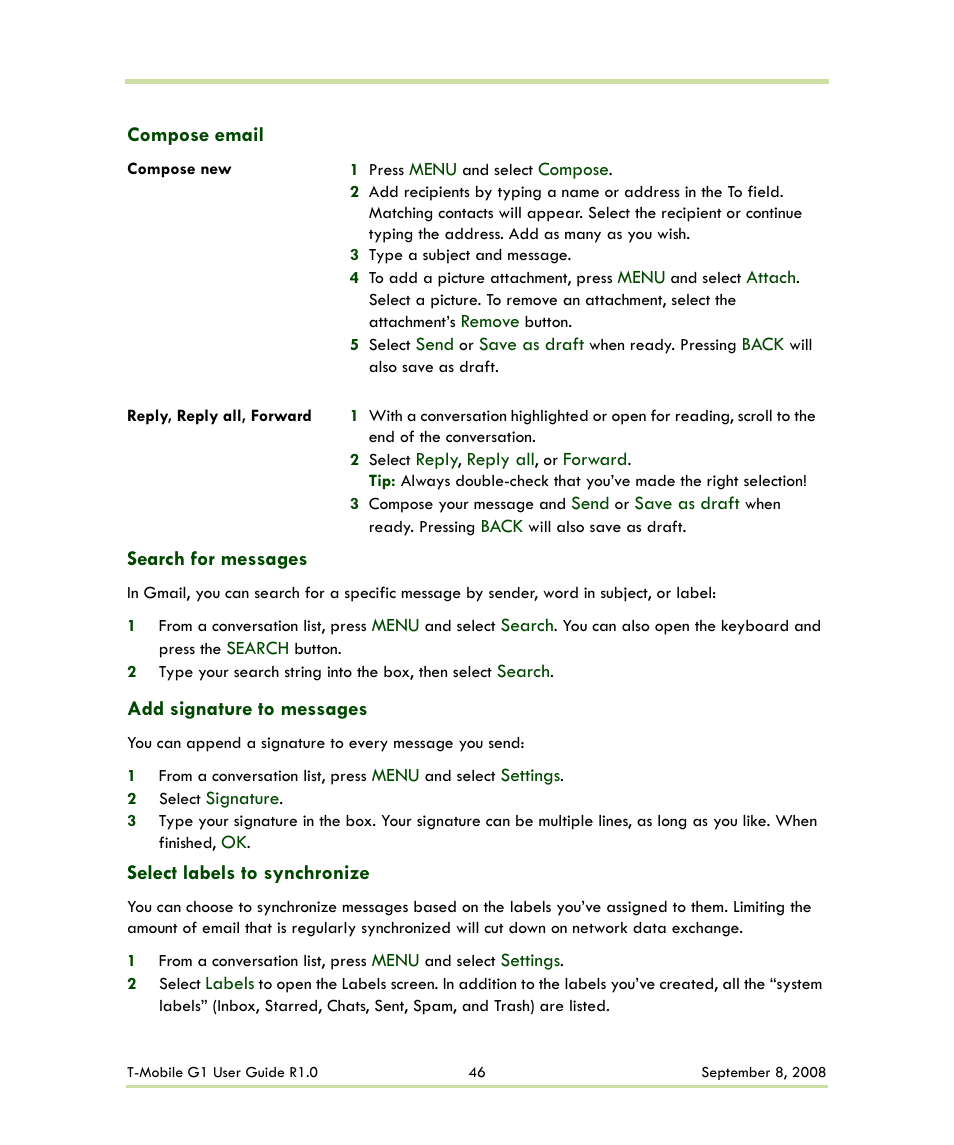 HTC G1 User Manual | Page 46 / 141