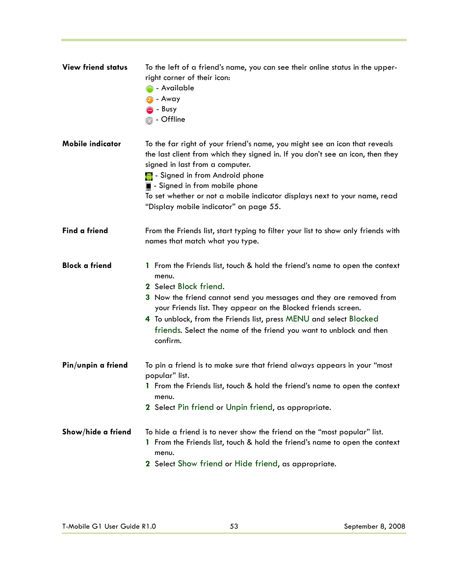 HTC G1 User Manual | Page 53 / 141
