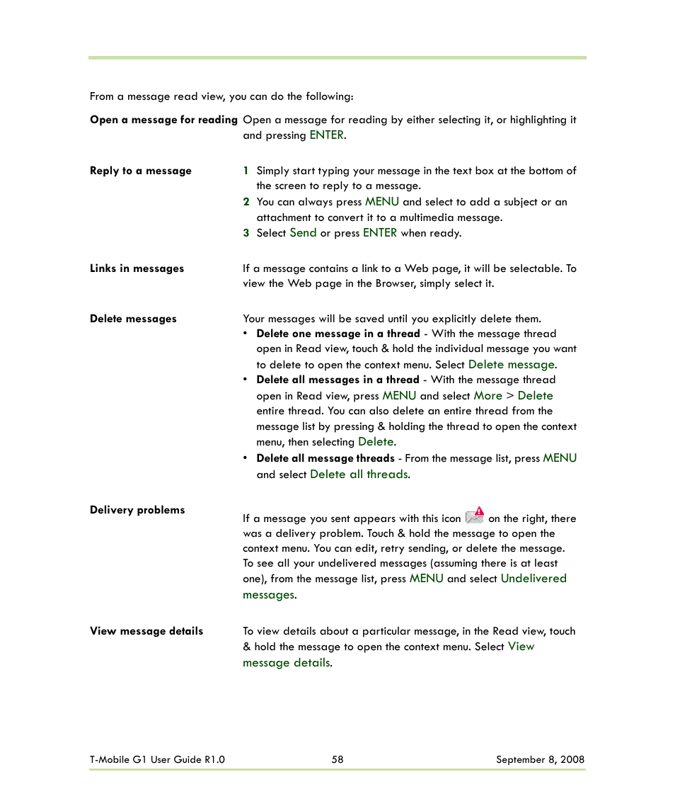 HTC G1 User Manual | Page 58 / 141