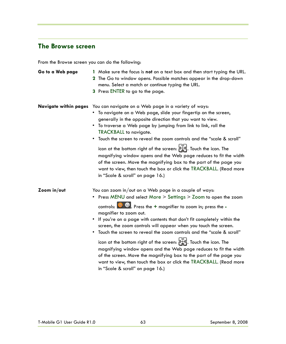 The browse screen | HTC G1 User Manual | Page 63 / 141