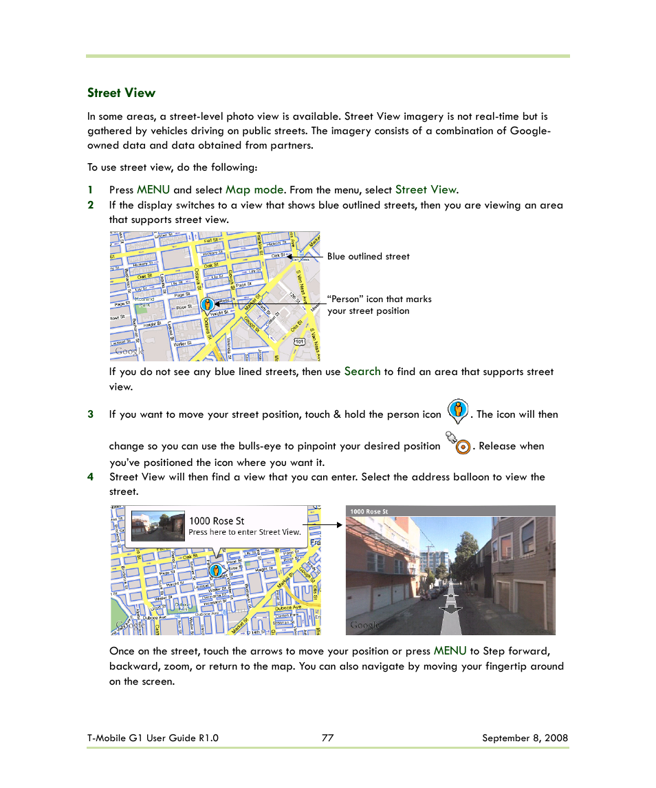 Street view, Le street view | HTC G1 User Manual | Page 77 / 141