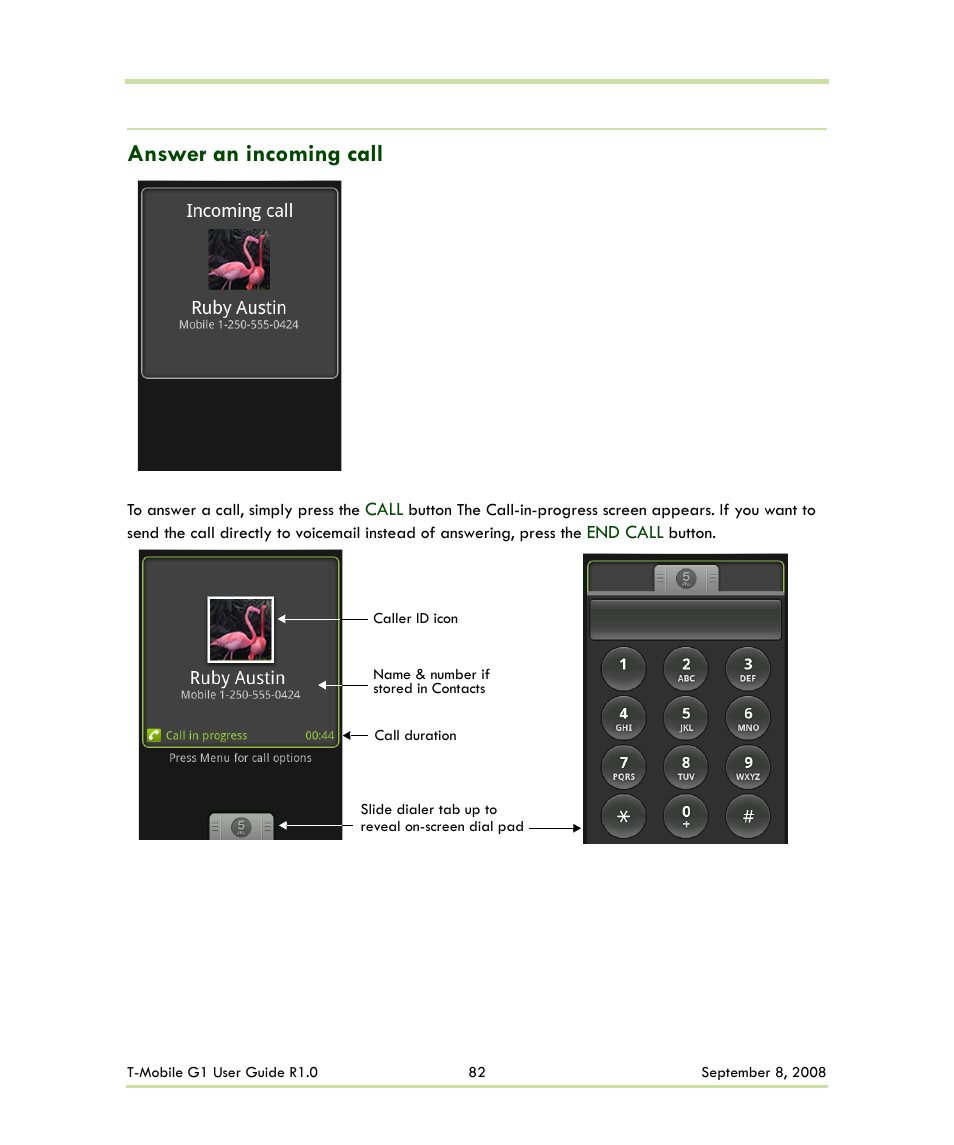 Answer an incoming call | HTC G1 User Manual | Page 82 / 141