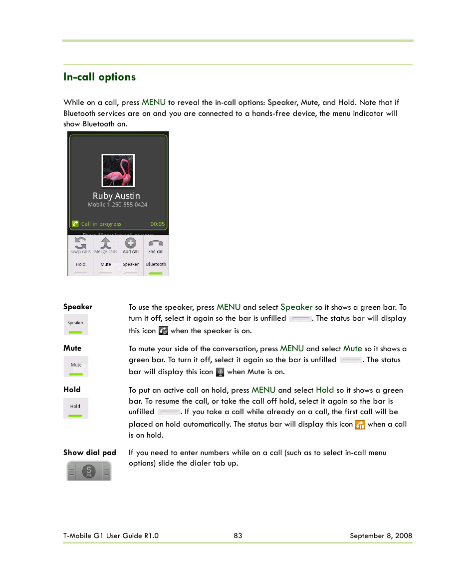 In-call options | HTC G1 User Manual | Page 83 / 141