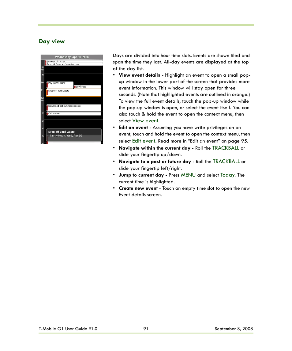 Day view | HTC G1 User Manual | Page 91 / 141