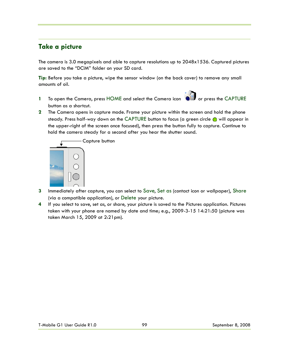 Take a picture | HTC G1 User Manual | Page 99 / 141