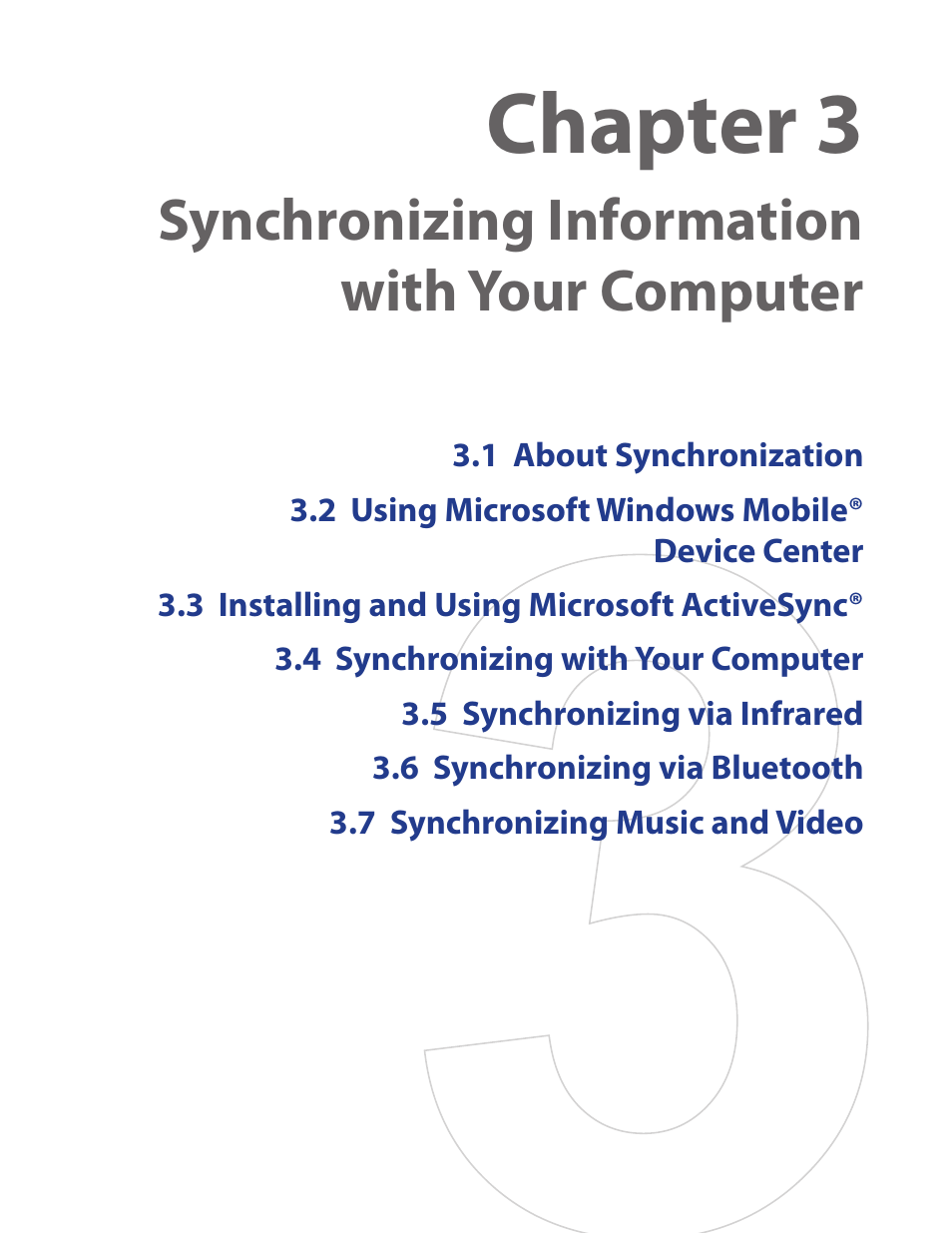 Chapter 3, Synchronizing information with your computer | HTC IRIS100 User Manual | Page 27 / 114