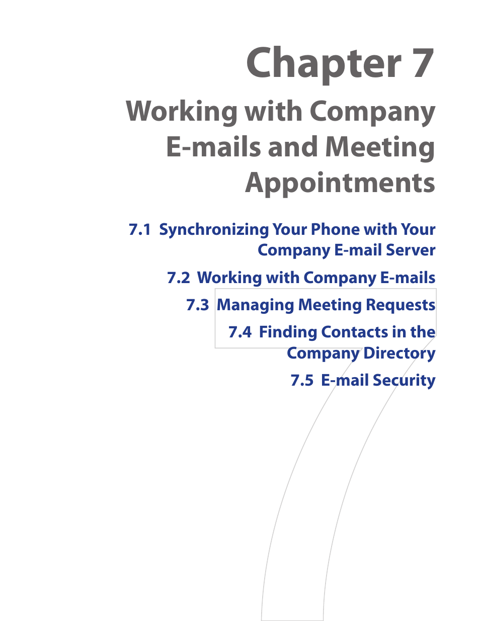 Chapter 7 working with company e-mails and, Meeting appointments, Chapter 7 | HTC IRIS100 User Manual | Page 55 / 114