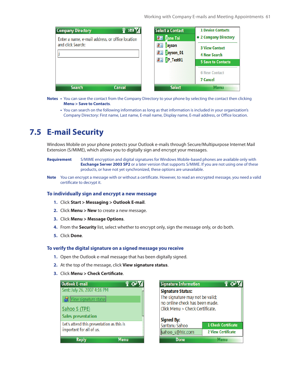 5 e-mail security | HTC IRIS100 User Manual | Page 61 / 114