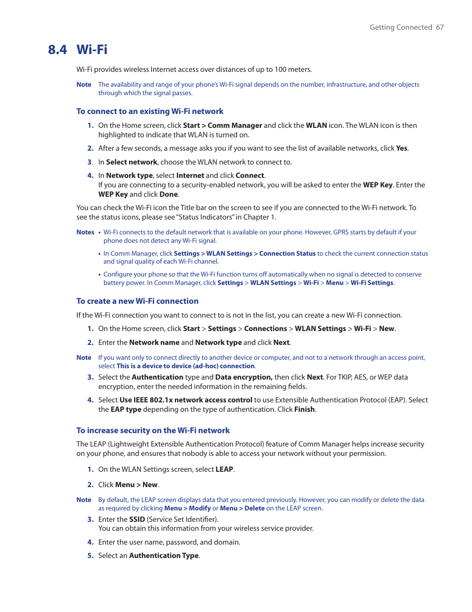 4 wi-fi | HTC IRIS100 User Manual | Page 67 / 114