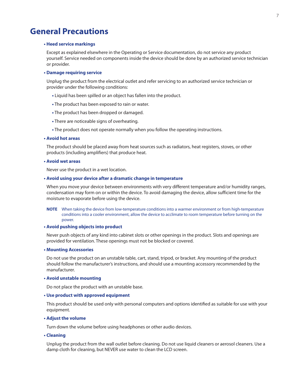 General precautions | HTC IRIS100 User Manual | Page 7 / 114