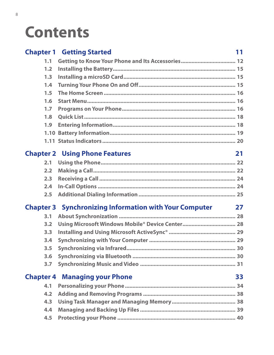 HTC IRIS100 User Manual | Page 8 / 114