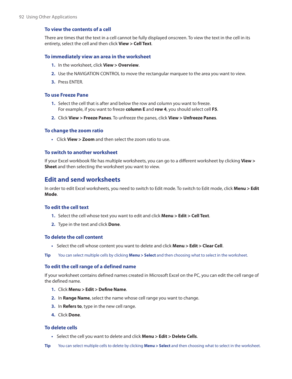Edit and send worksheets | HTC IRIS100 User Manual | Page 92 / 114