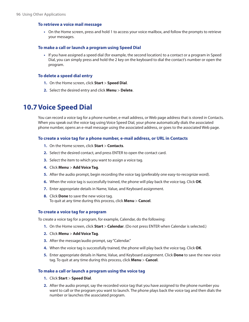7 voice speed dial | HTC IRIS100 User Manual | Page 96 / 114